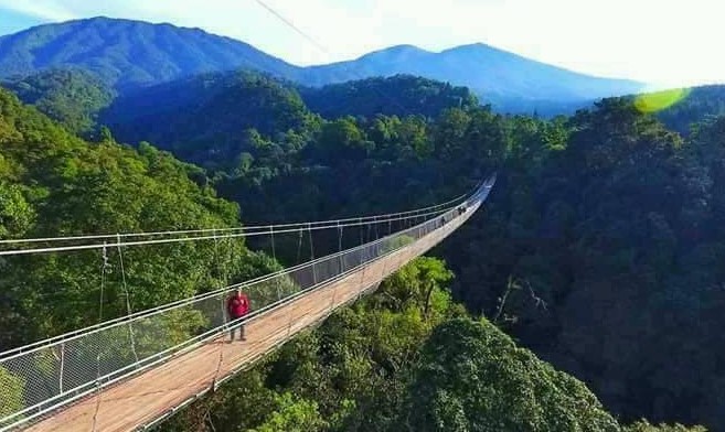 Jembatan gantung Situgunung yang berlokasi di kawasan konservasi Taman Nasional Gunung Gede Pangrango (TNGGP) Kecamatan Kadudampit, Kabupaten Sukabumi. Foto: Istimewa.