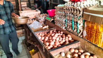Salah satu pedagang telur ayam di Pasar Tipar Gede Kota Sukabumi. Foto: Humas Diskumindag Kota Sukabumi for HALOSMI.
