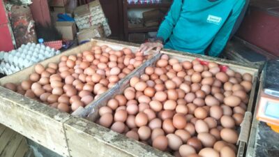 Bahan pokok telur ayam yang dijual di Pasar Kota Sukabumi. Foto: Nuria Ariawan/HALOSMI.